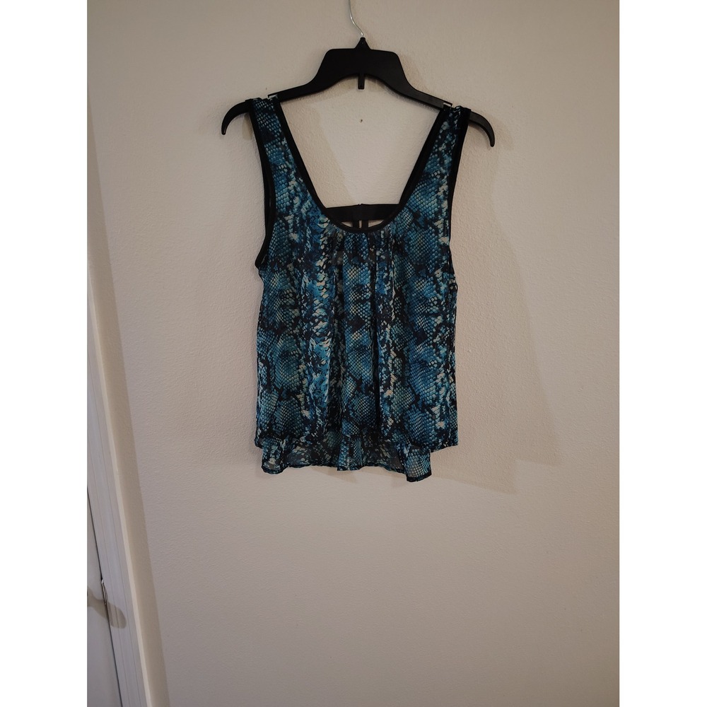 You n Me Womens Blue Snakeskin Print Back Zip Tank Top Sleeveless Blouse Large